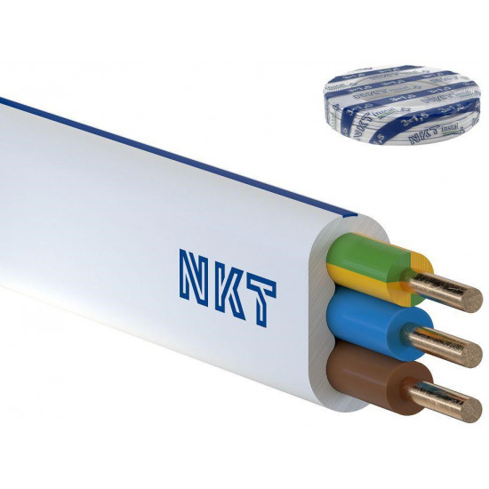 Flat installation cable 450/750V class 1 YDYP 3X1.5 ŻO NKT white