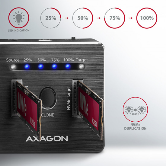 AXAGON | USB-C 3.2 Gen2 - 2x NVMe CLONE DUAL SDD Dock Station | ADSA-M2C