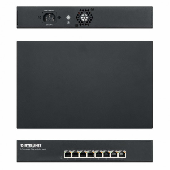 Intellinet 8-Port Gigabit Ethernet PoE+ Switch, 8 x PoE ports, IEEE 802.3at/af Power-over-Ethernet (PoE+/PoE), Endspan, Desktop (Euro 2-pin plug)