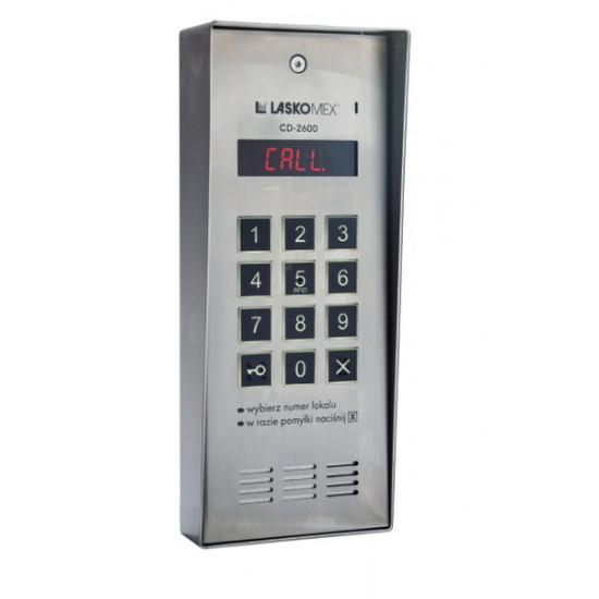 Laskomex CD-2600R audio with stainless steel RFID key reader, in surface-mounted housing.