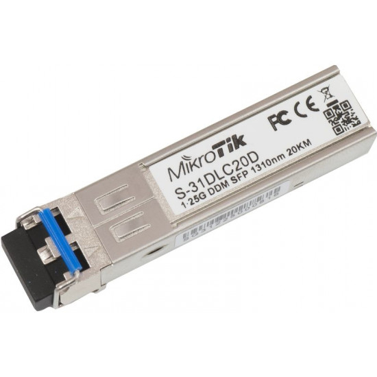 MikroTik | S-31DLC20D | SFP | Single-Mode Fiber | Dual LC | 10/100/1000 Mbit/s | Wavelength 1310 nm | Maximum transfer distance 20000 m | -40 to +70C