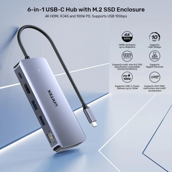 UNITEK ACTIVE HUB USB-C 10GBPS,M.2,HDMI, PD 100W