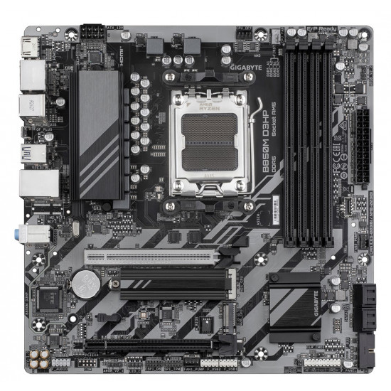 GIGABYTE B850M D3HP Motherboard - AMD Ryzen 9000 Series CPUs, 5+2+2 Phases Digital VRM, up to 8200MHz DDR5 (OC), 1xPCIe 5.0 + 1xPCIe 4.0 M.2, GbE LAN, USB 3.2 Gen 2