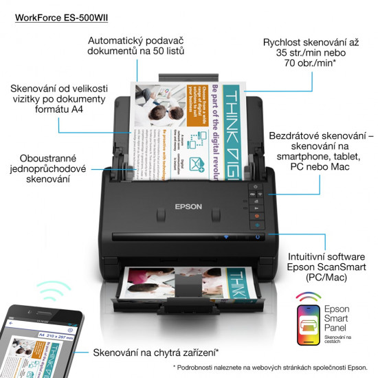 Epson WorkForce ES-500WII Sheet-fed scanner 600 x 600 DPI A4 Black