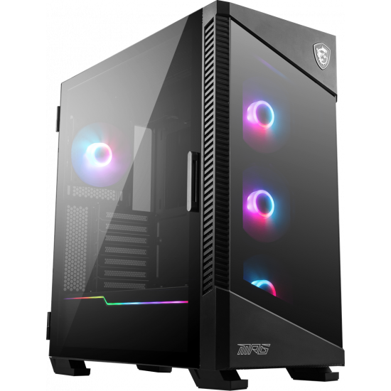 MSI MPG VELOX 100R Mid Tower Gaming Computer Case 'Black, 4x 120mm ARGB Fans, 1-6 ARGB Hub, ARGB light strip, USB Type-C, Tempered Glass, Center, E-ATX, ATX, mATX, mini-ITX'