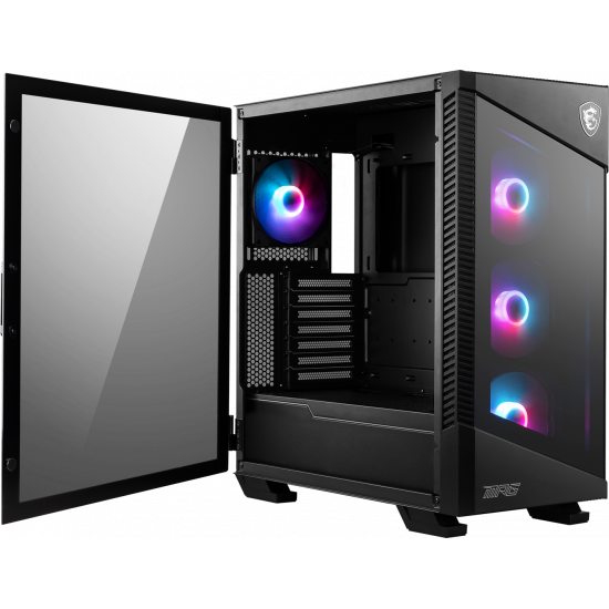 MSI MPG VELOX 100R Mid Tower Gaming Computer Case 'Black, 4x 120mm ARGB Fans, 1-6 ARGB Hub, ARGB light strip, USB Type-C, Tempered Glass, Center, E-ATX, ATX, mATX, mini-ITX'