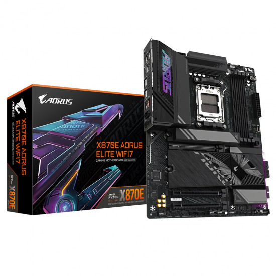 GIGABYTE X870E AORUS ELITE WIFI7 Motherboard - Supports AMD Ryzen 9000 CPUs, 16+2+2 Phases Digital VRM, up to 8000Hz DDR5 (OC), 3xPCIe 5.0 + 1xPCIe 4.0, Wi-Fi 7, 2.5GbE LAN, USB 4