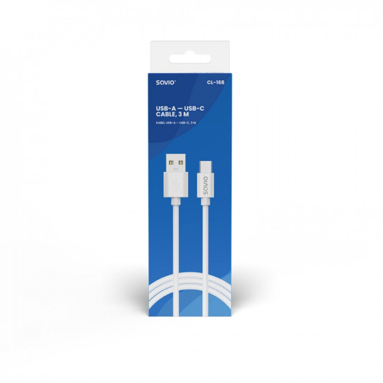 USB cable 2 m USB 2.0, USB A - USB C White SAVIO CL-168