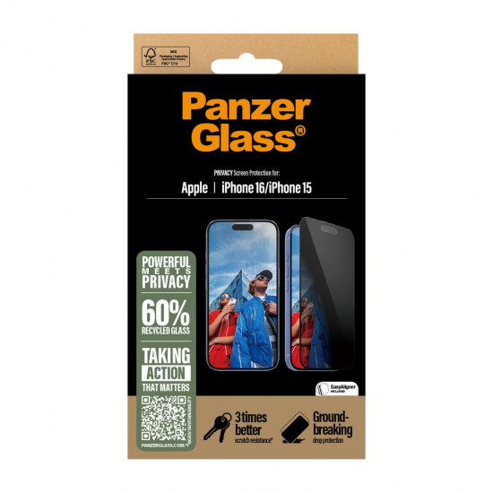 PanzerGlass ® Privacy Screen Protector iPhone 16 | 15 | Ultra-Wide Fit