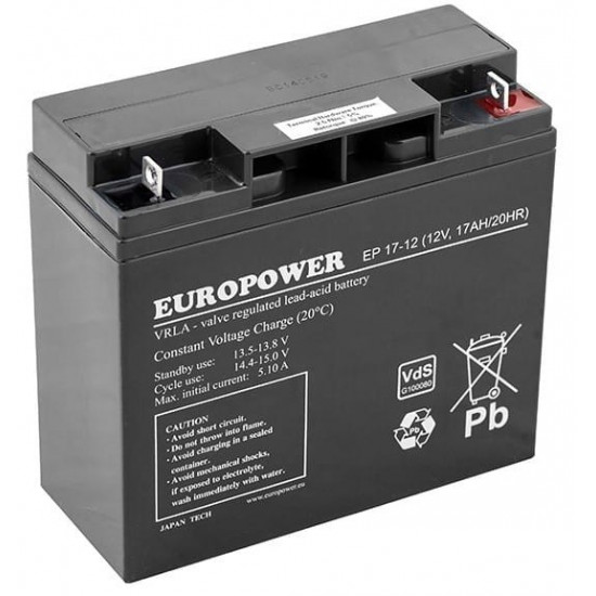 EUROPOWER EP Series AGM Battery 12V 17Ah (Service Life 6-9 Years)