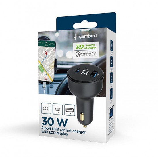 MOBILE CHARGER CAR USB 2PORT/TA-UC-AC2PD30LCD-CAR01 GEMBIRD