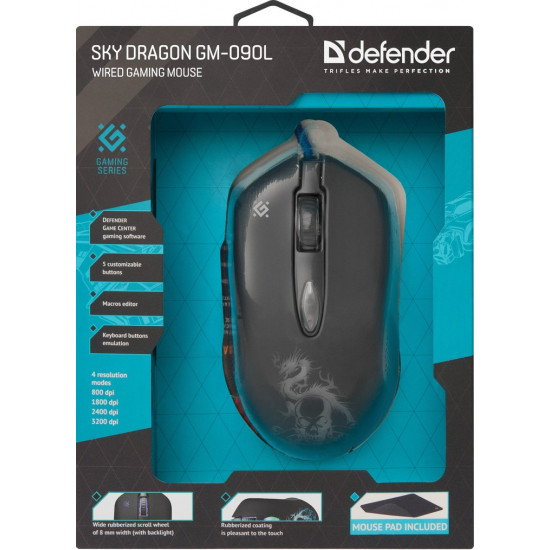 Defender GM-090L mouse Right-hand USB Type-A Optical 3200 DPI