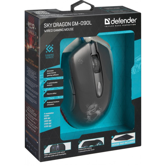 Defender GM-090L mouse Right-hand USB Type-A Optical 3200 DPI