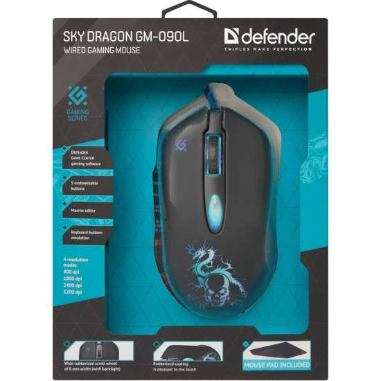 Defender GM-090L mouse Right-hand USB Type-A Optical 3200 DPI