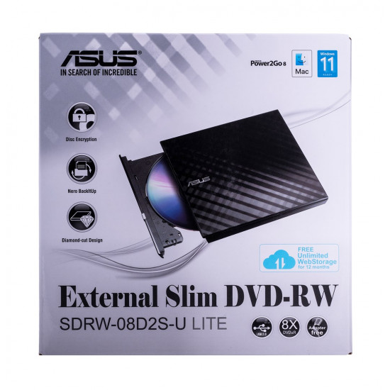 ASUS SDRW-08D2S-U Lite optical disc drive DVD±RW Black