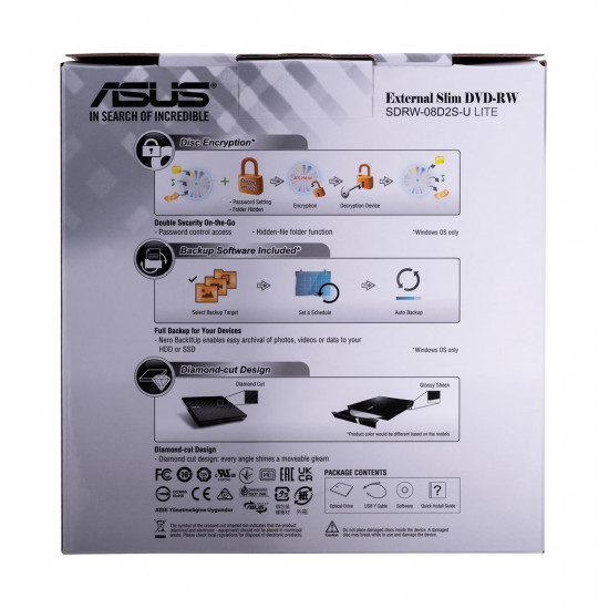 ASUS SDRW-08D2S-U Lite optical disc drive DVD±RW Black