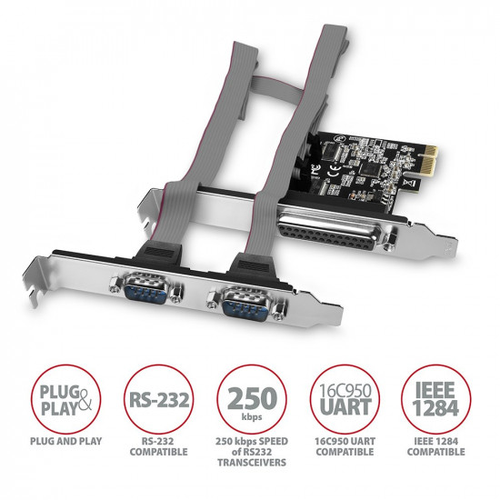 Axagon PCEA-PSN PCIe-Adapter mit 1x Parallel-+ 2x Seriell-Ports - ASIX AX99100 interface cards/adapter Internal Parallel, RS-232