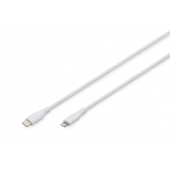 Digitus Lightning silicone connection cable, USB-C - Lightning, 1m, white