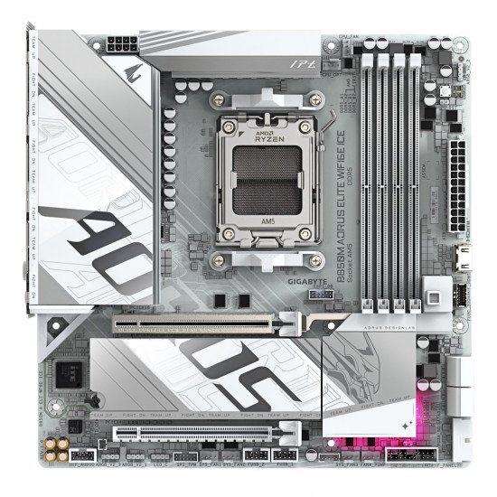 GIGABYTE B850M AORUS ELITE WIFI6E ICE Motherboard- AMD Ryzen 9000 Series CPUs, 12+2+1 Phases Digital VRM, up to 8200MHz DDR5 (OC), 1xPCIe 5.0 + 1xPCIe 4.0 M.2, 2.5LAN, WIFI 7, USB 3.2 Gen 2