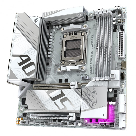 GIGABYTE B850M AORUS ELITE WIFI6E ICE Motherboard- AMD Ryzen 9000 Series CPUs, 12+2+1 Phases Digital VRM, up to 8200MHz DDR5 (OC), 1xPCIe 5.0 + 1xPCIe 4.0 M.2, 2.5LAN, WIFI 7, USB 3.2 Gen 2