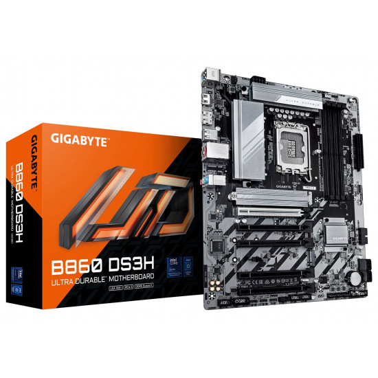 GIGABYTE B860 DS3H Motherboard - Supports Intel Core Ultra CPUs, 8+1+2+2 phases VRM, up to 9066MHz DDR5, 1xPCIe 5.0 + 1xPCIe 4.0 M.2, 2.5 GbE LAN, USB 3.2 Gen 2x2