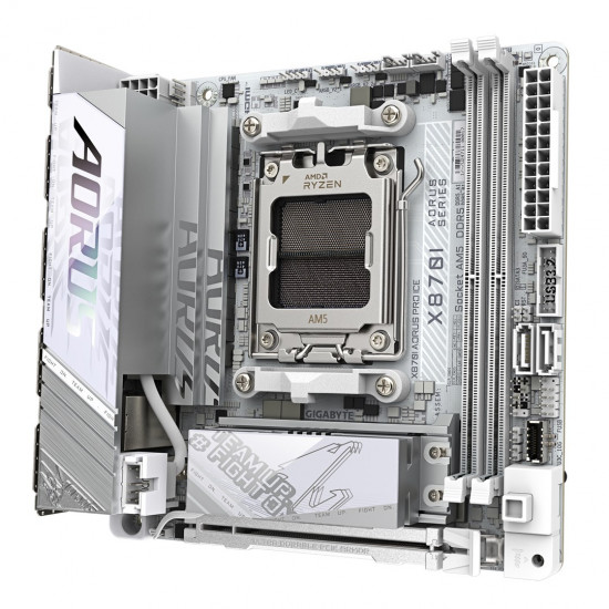 GIGABYTE X870I AORUS PRO ICE Motherboard - Supports AMD Ryzen 9000 Series CPUs, 8+2+1 phases VRM, up to 8400MHz DDR5 (OC), 1xPCIe 5.0 M.2 + 1xPCIe 4.0 M.2, WI-FI 7, 2,5GbE LAN, USB 4