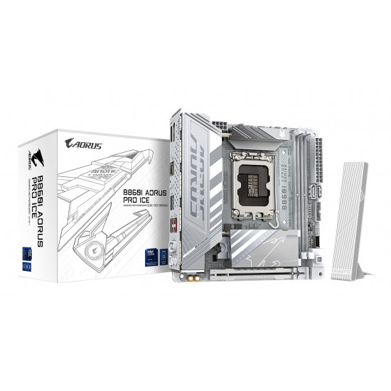 GIGABYTE B860I AORUS PRO ICE Motherboard - Intel Core Ultra Series CPUs, 8+1+2+1 Phases VRM, up to 9200MHz DDR5, 1xPCIe 5.0 + 1xPCIe 4.0 M.2, 2.5GbE LAN, WIFI 7, Thunderbolt 4