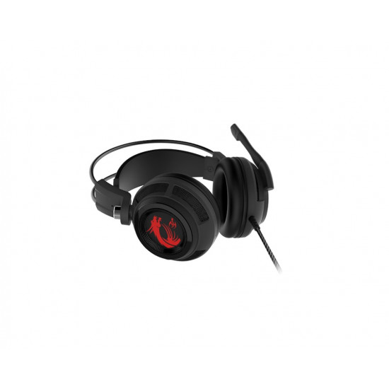 MSI DS502 7.1 Virtual Surround Sound Gaming Headset 'Black with Ambient Dragon Logo, Wired USB connector, 40mm Drivers, inline Smart Audio Controller, Ergonomic Design'