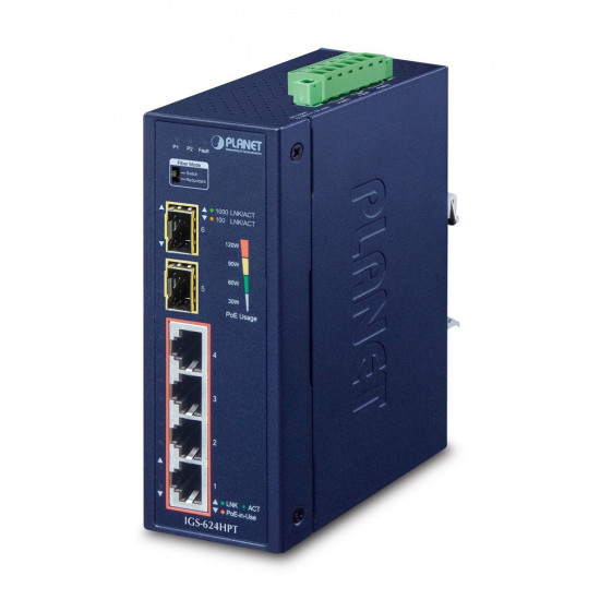 PLANET IGS-624HPT network switch Unmanaged Gigabit Ethernet (10/100/1000) Power over Ethernet (PoE) Blue