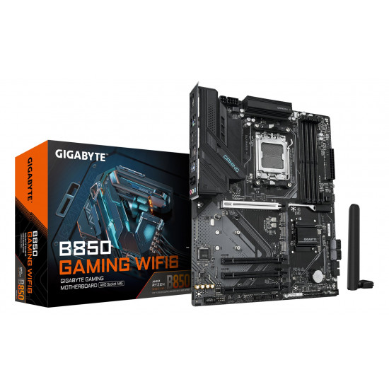 GIGABYTE B850 GAMING WIFI6 Motherboard - AMD Ryzen 9000 Series CPUs, 6+2+2 Phasen Digital VRM, up to 8200MHz DDR5 (OC), 1xPCIe 5.0 + 2xPCIe 4.0 M.2, GbE LAN, WIFI 6, USB 3.2 Gen 2