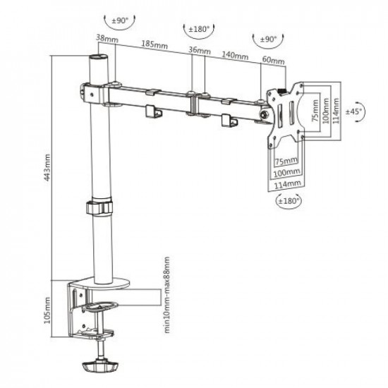 Techly ICA-LCD 503BK monitor mount / stand 81.3 cm (32) Desk Black