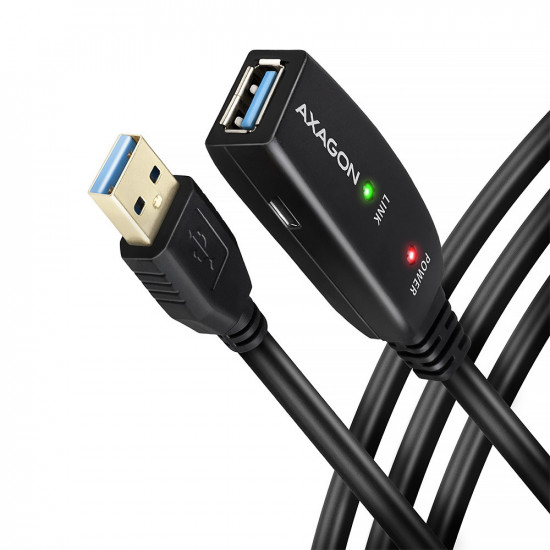 Axagon ADR-305 USB 3.2 Gen 1 A-M -> A-F active extension/repeater cable 5m - Kabel - Digital/Daten USB cable USB 3.2 Gen 1 (3.1 Gen 1) USB A Black