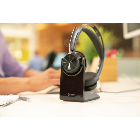 POLY Voyager Focus 2 Microsoft Teams Certified USB-C-C Headset +USB-C/A Adapter +Charging Stand