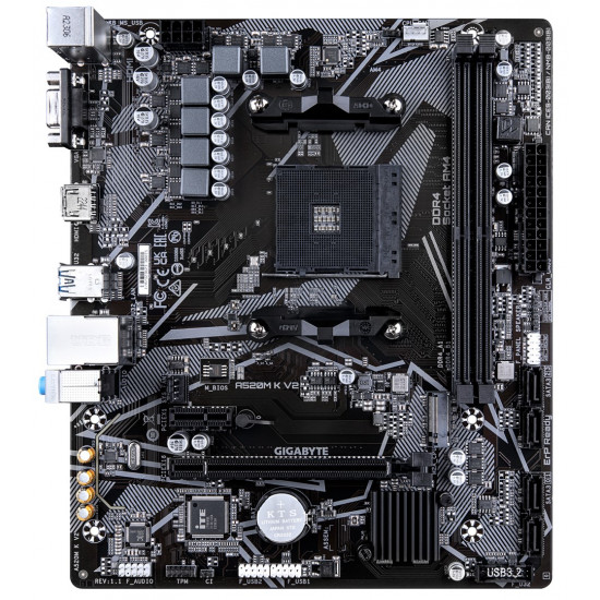 GIGABYTE A520M K V2 Motherboard - Supports AMD Ryzen 5000 Series AM4 CPUs, up to 5100MHz DDR4 (OC), PCIe Gen3 x4 M.2, GbE LAN, USB 3.2 Gen 1