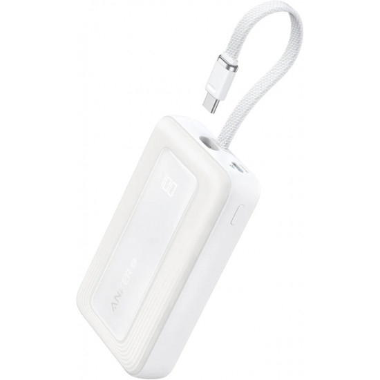 Anker Power Bank, Built-In USB-C Cable, 30W | A1688H21 | 10000 mAh | White