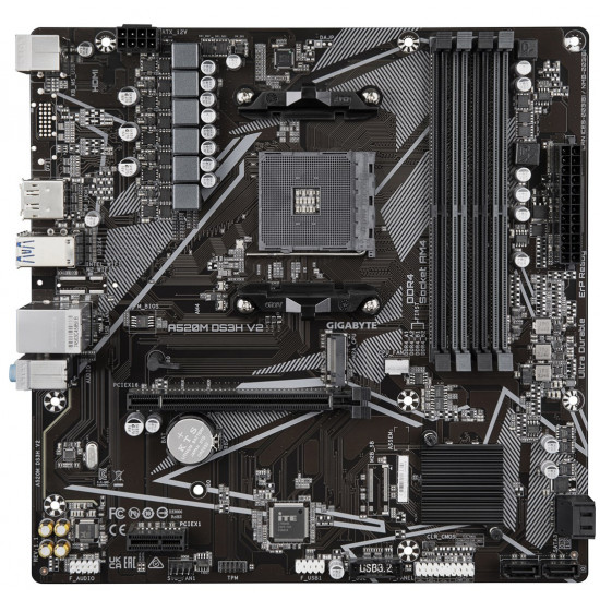 GIGABYTE A520M DS3H V2 Motherboard - Supports AMD Ryzen 5000 Series AM4 CPUs, up to 4733MHz DDR4 (OC), PCIe 3.0 x16, GbE LAN, USB 3.2 Gen 1