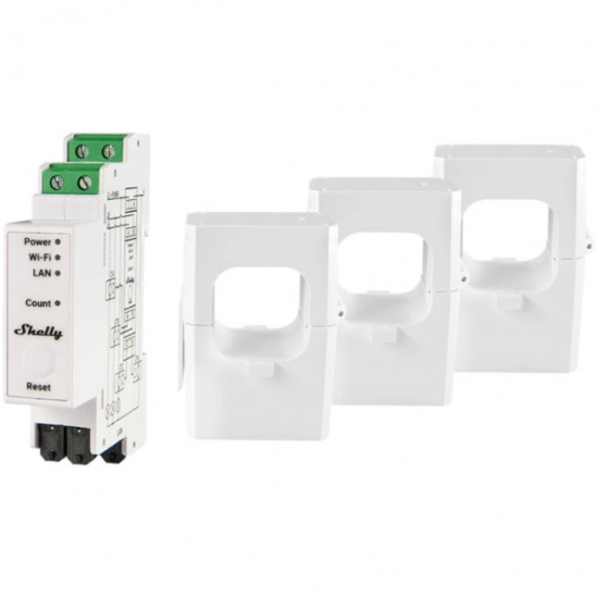 Shelly Relais Pro 3EM 400A WLAN LAN Stromzähler Inkl. 3 400A Klemmen Messfunktion BT DIN-Rail