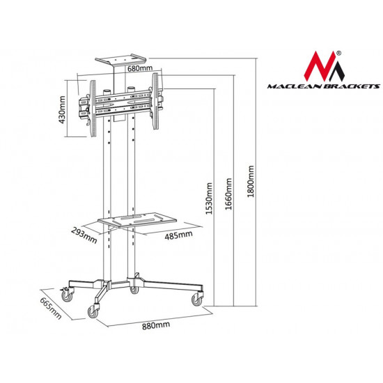 Maclean MC-661 Trolley TV Stand with Mounting Bracket and 2 Shelfs