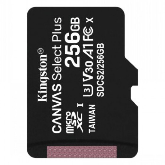 KINGSTON 256GB MICROSDHC CANVAS SELECT PLUS 100R SINGLE PACK W/O ADAPTER