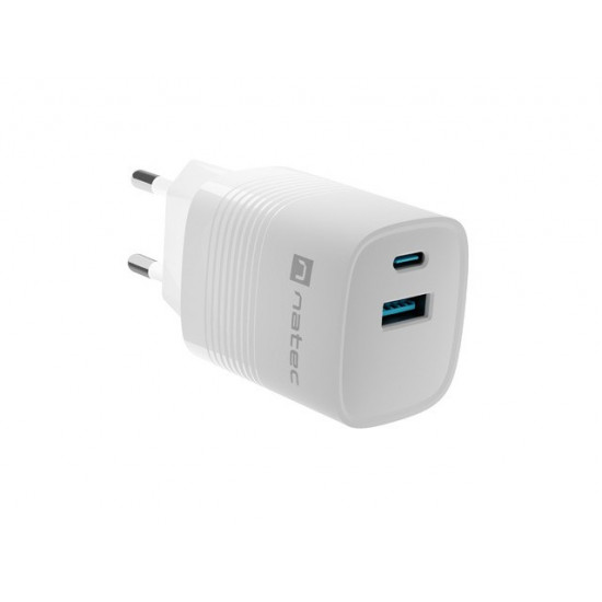 NATEC RIBERA GAN CHARGER 1X USB-A + 1X USB-C 30W WHITE