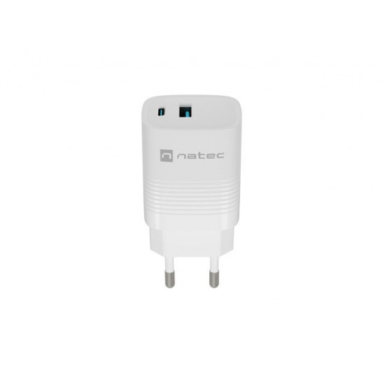 NATEC RIBERA GAN CHARGER 1X USB-A + 1X USB-C 30W WHITE