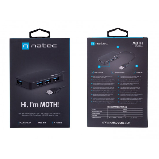 NATEC Hub USB 3.0 Moth (4 ports, black)