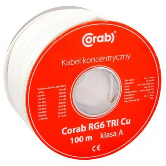 COAXIAL CABLE RG6 TRI Cu CORAB ( 100m spool ) class A