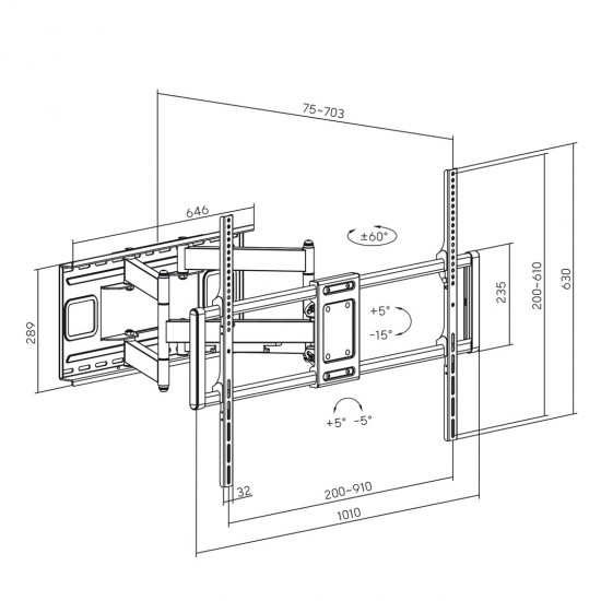 Maclean MC-482 TV Wall Mount Bracket for 60-120 Flat & Curved TVs up to 120kg Max. VESA 900x600 Swivel, Tilt and Rotate, Universal TV Mount TV Bracket