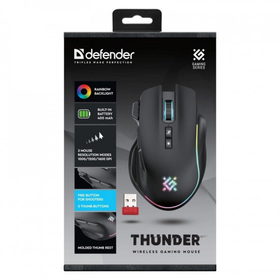 MOUSE DEFENDER GM-213 THUNDER RF 1600dpi 8P BLACK