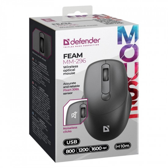 MOUSE DEFENDER FEAM MM-296 RF SILENT BLACK