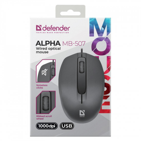 MOUSE DEFENDER ALPHA MB-507 OPTICAL 1000dpi 3P BLACK SILENT CLICK