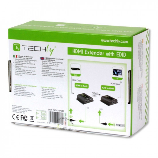 Techly IDATA EXT-E70POED AV extender AV transmitter & receiver Black