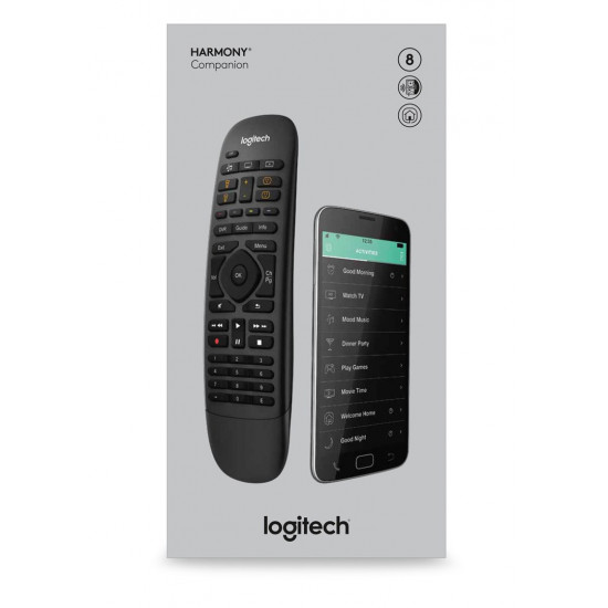 Logitech Harmony® Companion remote control IR Wireless/Wi-Fi Audio, DVR, Game console, Home cinema system, PC, Smartphone, TV, Tablet Press buttons