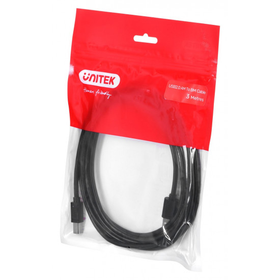 UNITEK Y-C420GBK USB cable USB 2.0 3 m USB A USB B Black